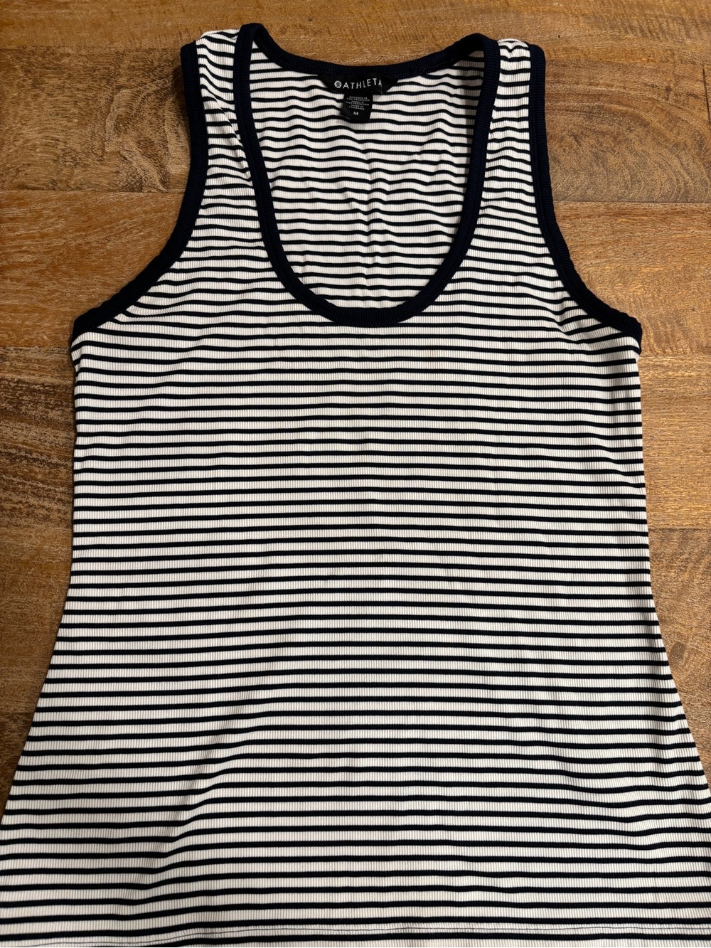 Athleta Navy & White Striped Ribbed Tank Top